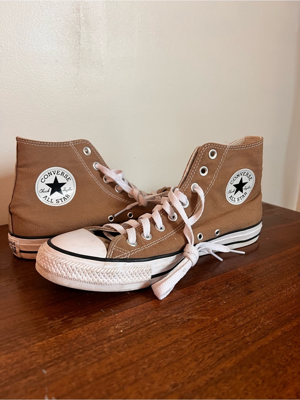 Converse High Top Sneakers - Tan with White Accents